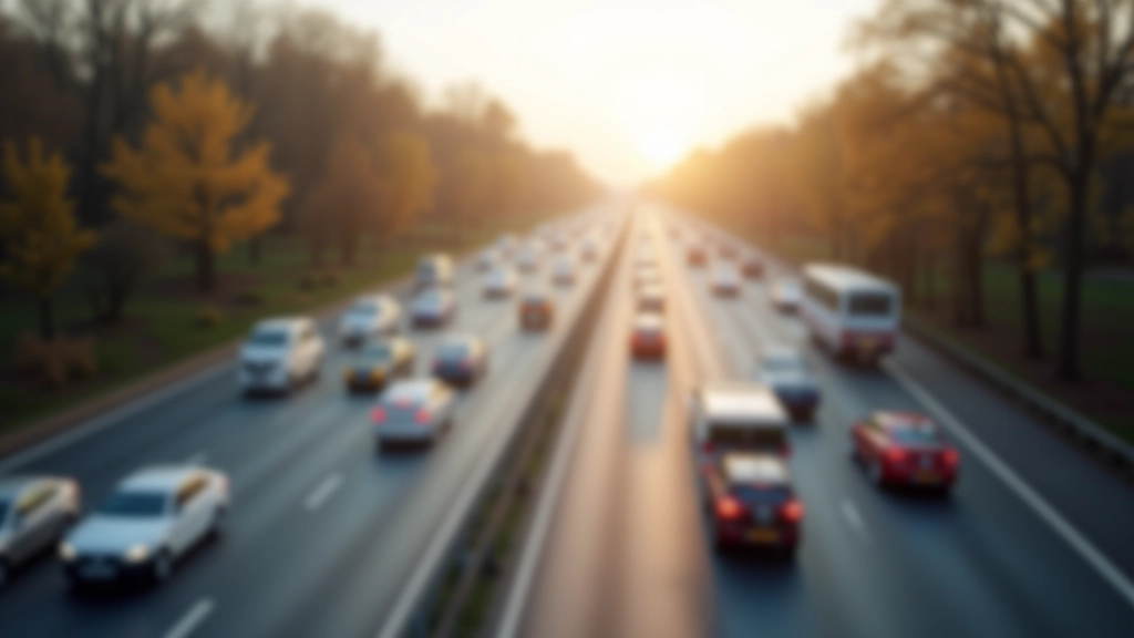 Autofahrt auf der Straße, Morgenverkehr auf mehrspuriger Straße, natürliches Licht, scharfer Fokus