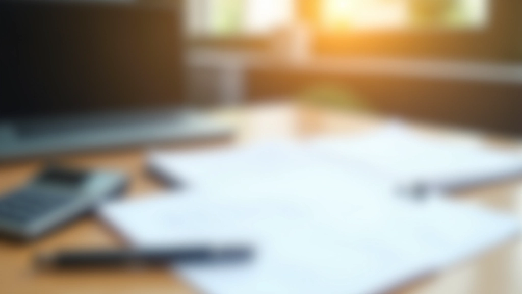 Arbeitsplatz mit Lohnsteuerbescheinigung und Taschenrechner auf Schreibtisch, natürliches Licht