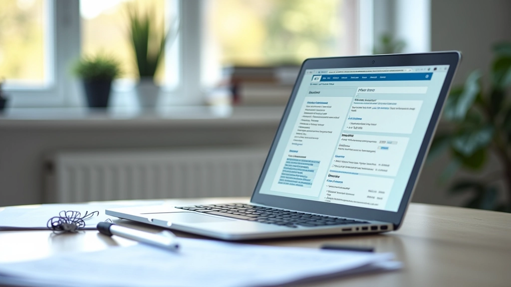Steuererklärung auf Monitor mit Lohnsteuerbescheinigung daneben, moderne Büroumgebung
