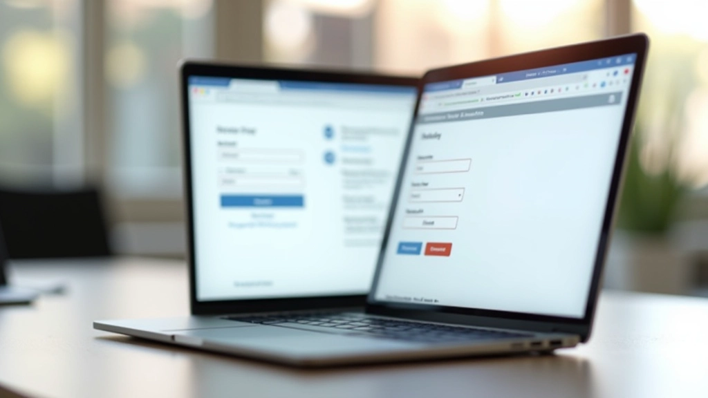 Laptop-Bildschirm zeigt ELSTER-Portal-Anmeldeseite mit Eingabefeldern und Sicherheitszertifikat-Symbol, modernes Büro-Ambiente