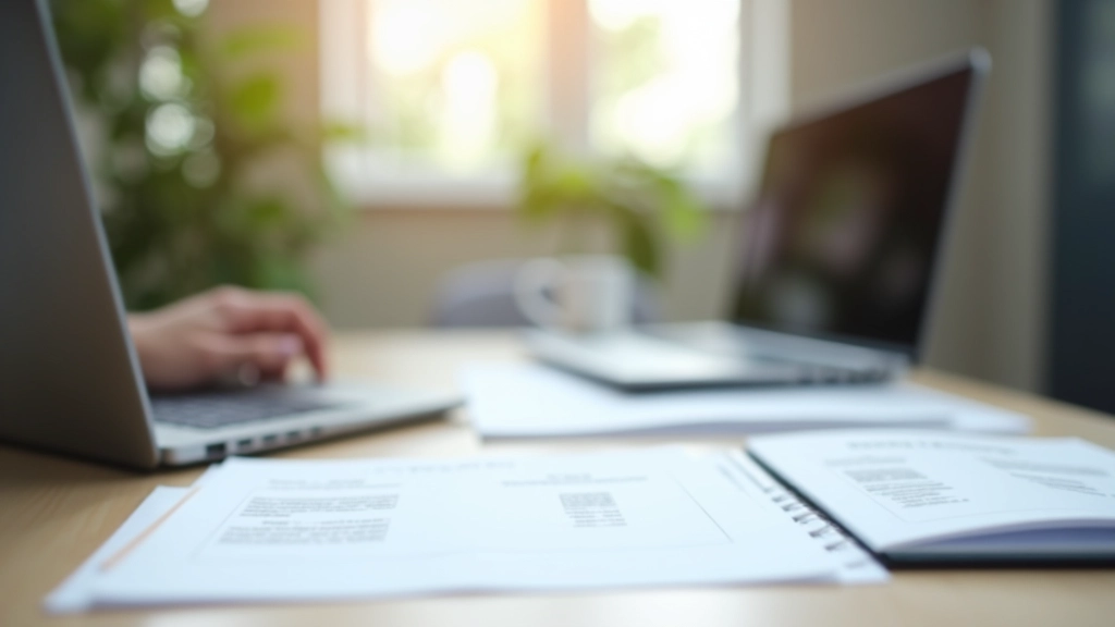 Moderner Schreibtisch mit Steuerdokumenten, Laptop und Notizen, helles Büro, professionelle Atmosphäre